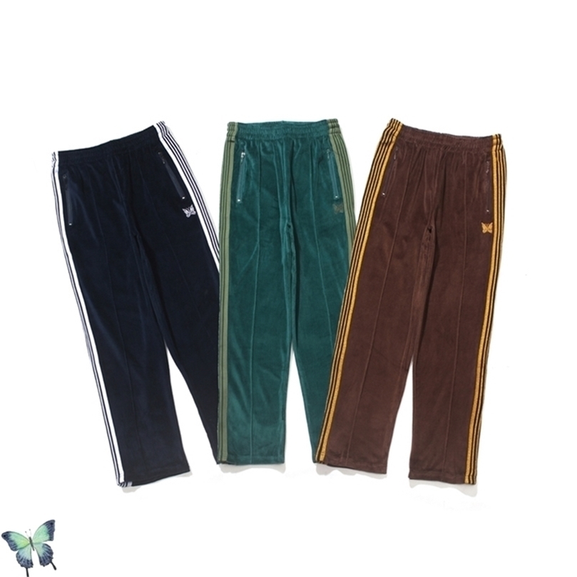 AWGE Embroidery Butterfly Drawstring Plush Sweatpant Men Women High Quality Striped Sweatpants Fast 210420