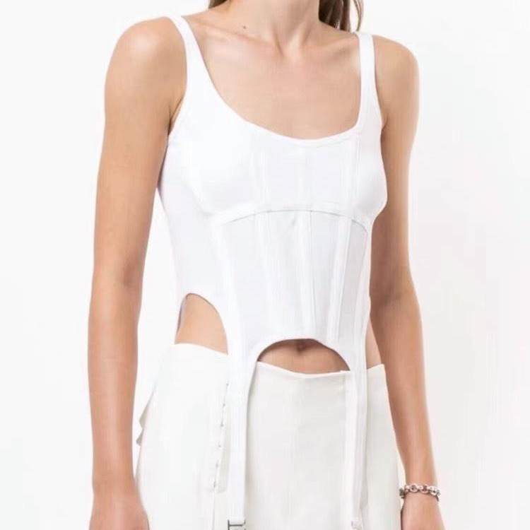 Sexy cropped tops women Summer knit tank corset white crop ribbed pothook cute black punk clothes 220316