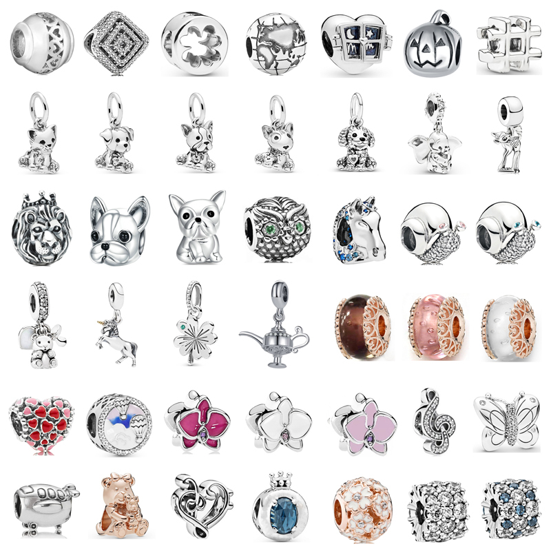 925 Sterling Silver Dangle Charm Puppy Horse Snail Glass Beads Bead Fit Pandora Charms Bracelet DIY Jewelry Accessories