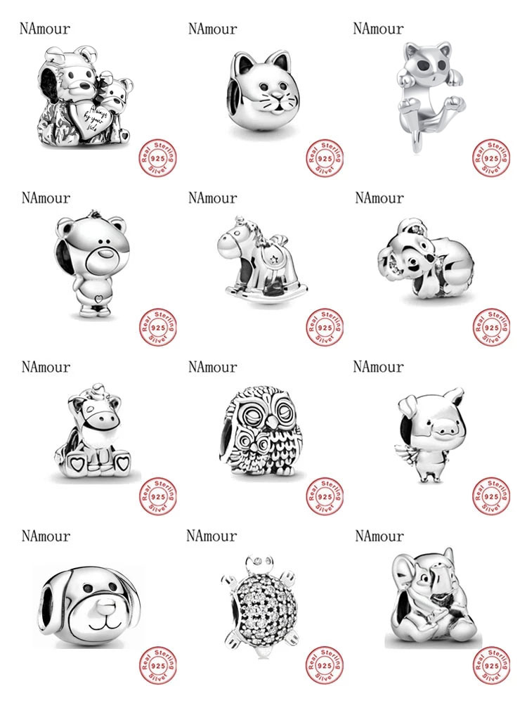 925 Sterling Silver Charms New Theo Pig Animal Kingdom Cat Dog Unicorn Beads Original Fit Bracelet Jewelry Making DIY Gift