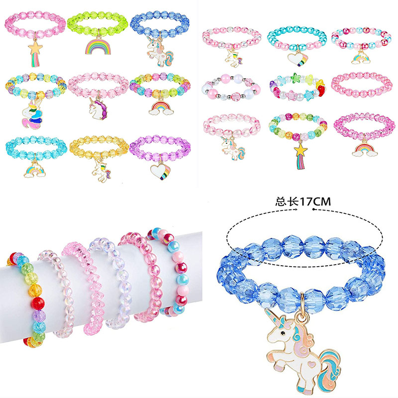colour unicorn bracelet jewelry a set of 9 pieces rainbow unicorn girl beaded birthday party childrens ornaments gifts