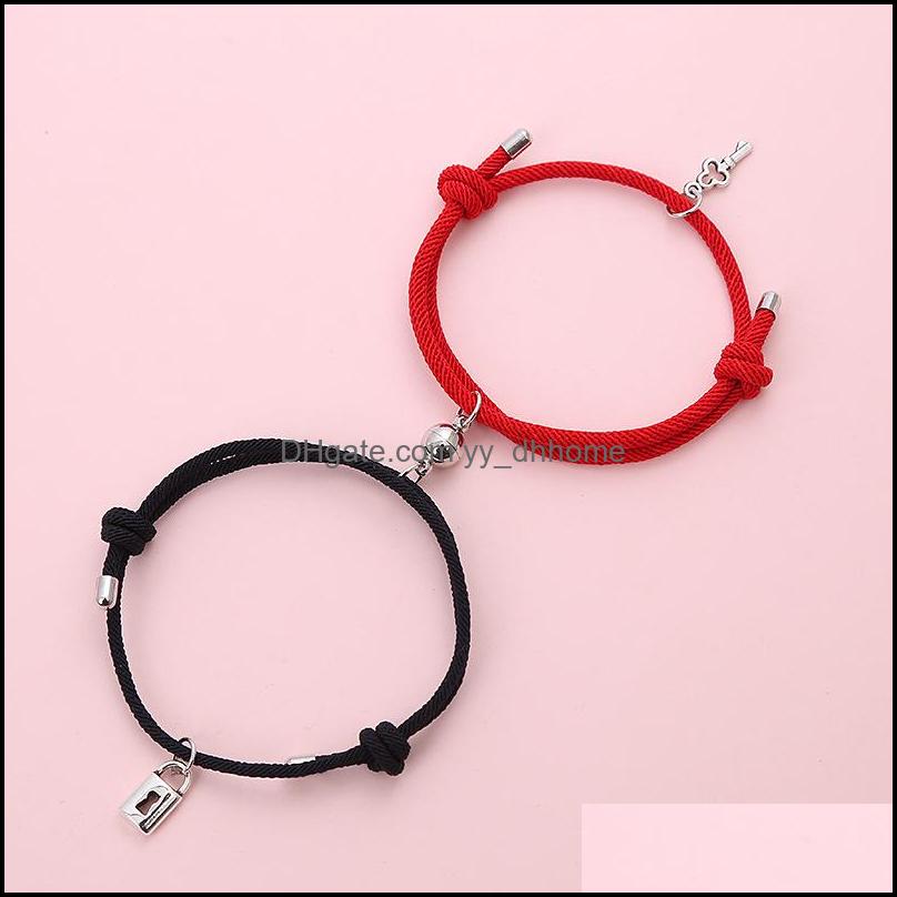Charm Bracelets Jewelry Magnetic Couples Love Lock Key Mutual Attraction Relationship Matching Friendship Rope Bracelet Drop Delivery 2021 J
Charm Bracelets Jewelry Magnetic Couples Love Lock Key Mutual Attraction Relationship Matching Friendship Rope Bracelet Drop Delivery 2021 J