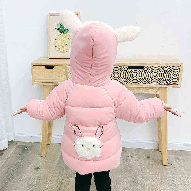 1-6 Year Baby Girl Coat Winter Thick Warm Corduroy Jackets For Girls Cute Cartoon Animal Hooded Children Outerwear Birthday Gift J220718