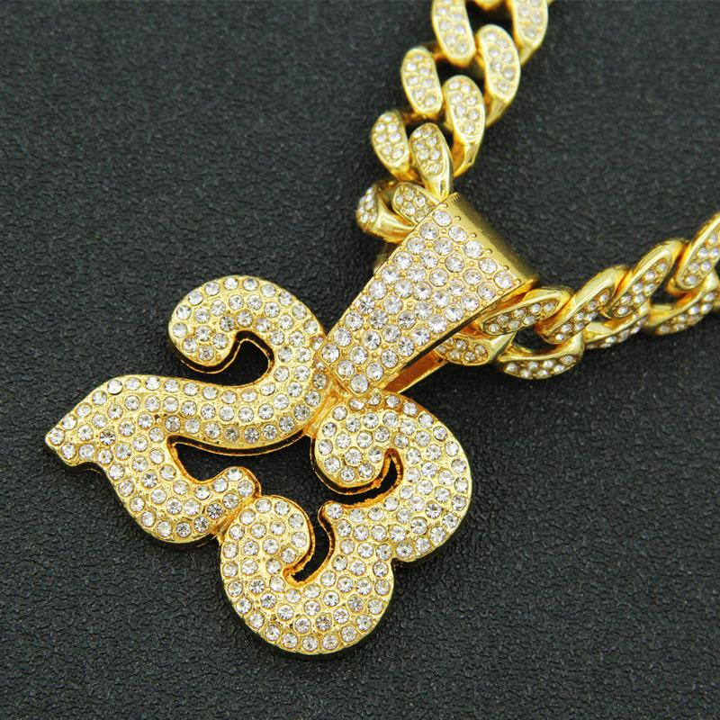 Pendant Necklaces Iced Out Cuban Chains Bling Diamond Number 23 Rhinestone Pendants Mens Gold Chain Charm Hip Hop Jewelry For MenPendant