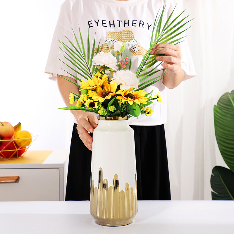 Ceramic White Vase Golden Modern Decor Living Desk Accessories Interior for Home wer Vases Gift 220423