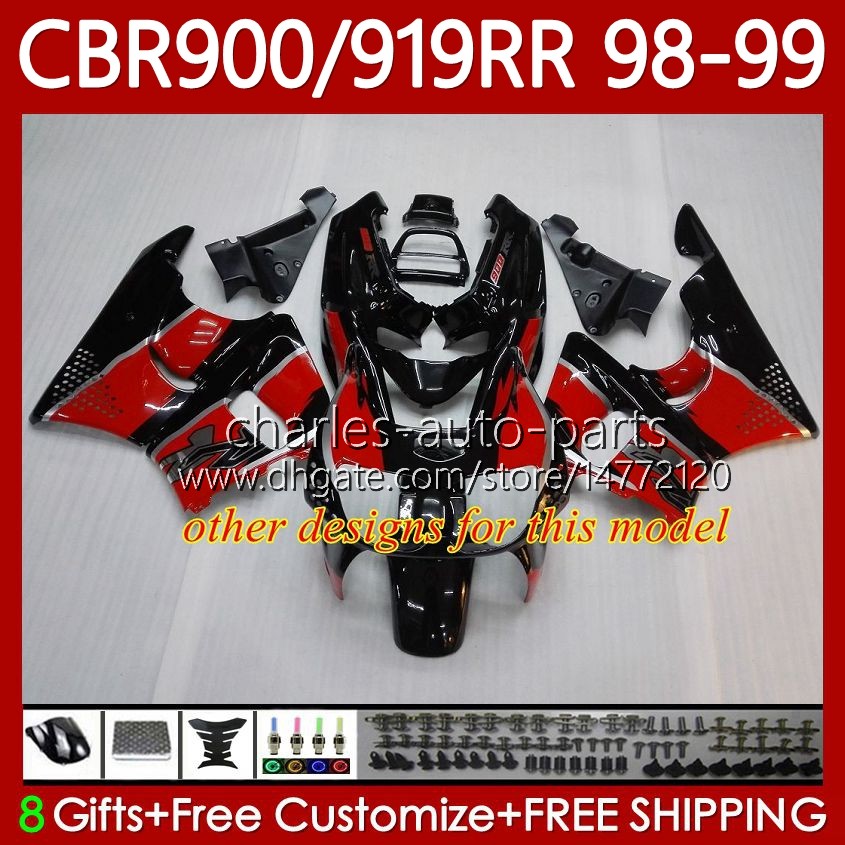 Fairings Kit For HONDA CBR 919RR 900RR 900CC 919CC CBR919 CBR900 RR CBR919RR 98 99 Body 127No.58 CBR 900 919 Red blue RR CC 1998 1999 CBR900RR 1998-19