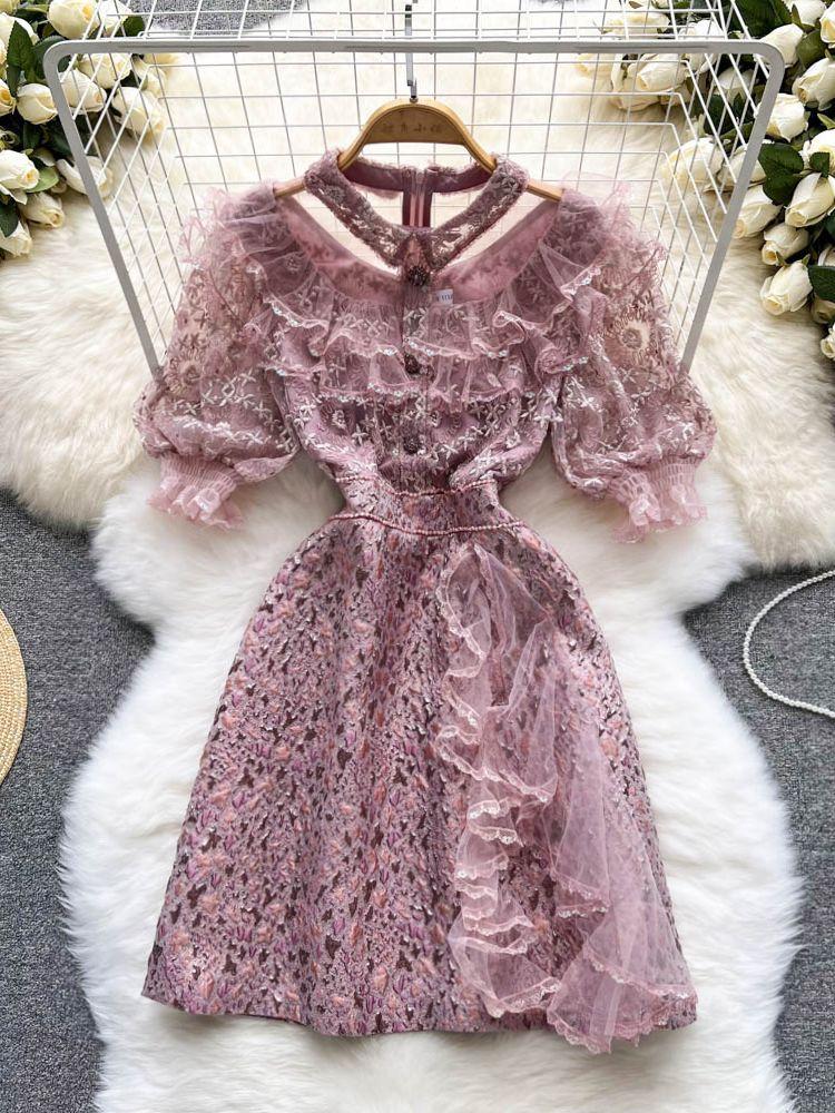 Women' Two Piece Pants Luxury Embroidered Lace Mesh Patchwork Jacquard Dress Women Clothing Half Sleeve Flower Beading Ruffles Cute Girl Sh, Picture color
Women' Two Piece Pants Luxury Embroidered Lace Mesh Patchwork Jacquard Dress Women Clothing Half Sleeve Flower Beading Ruffles Cute Girl Sh, Picture color