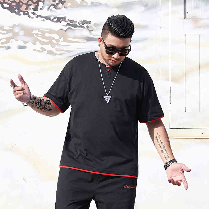 Gxxh fashion menswear plus men's short sleeve fat man loose personality round neck top black contrast T-shirt
Gxxh fashion menswear plus men's short sleeve fat man loose personality round neck top black contrast T-shirt
