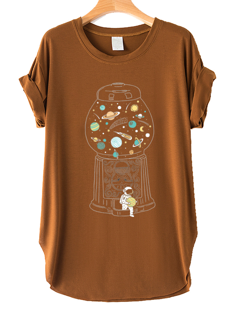 Women's TShirt Funny Astronaut Print Women T Round Neck Summer Old Vintage Tee Femme Drop Shoulder Loose 90s Girls Top Clothes 230206