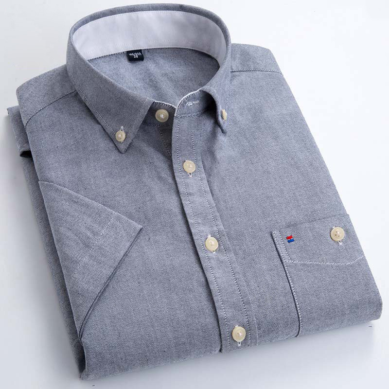 Summer Short Sleeve Men's Solid Oxford Casual Shirt Easy Care plain leisure Comfortable regular Fit dress shirts 220322