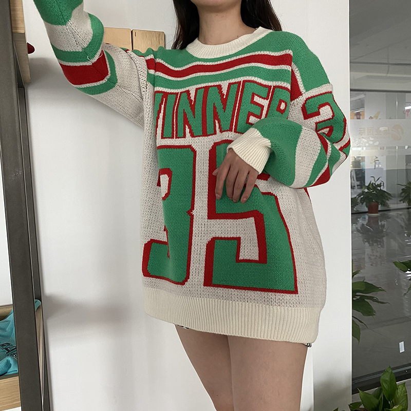 DAYIFUN Women Orange Sweaters Japanese Loose Outer Wear Hedging Thick Midlength Knit Pullovers Lady Letter Oversized Jumpers 220817