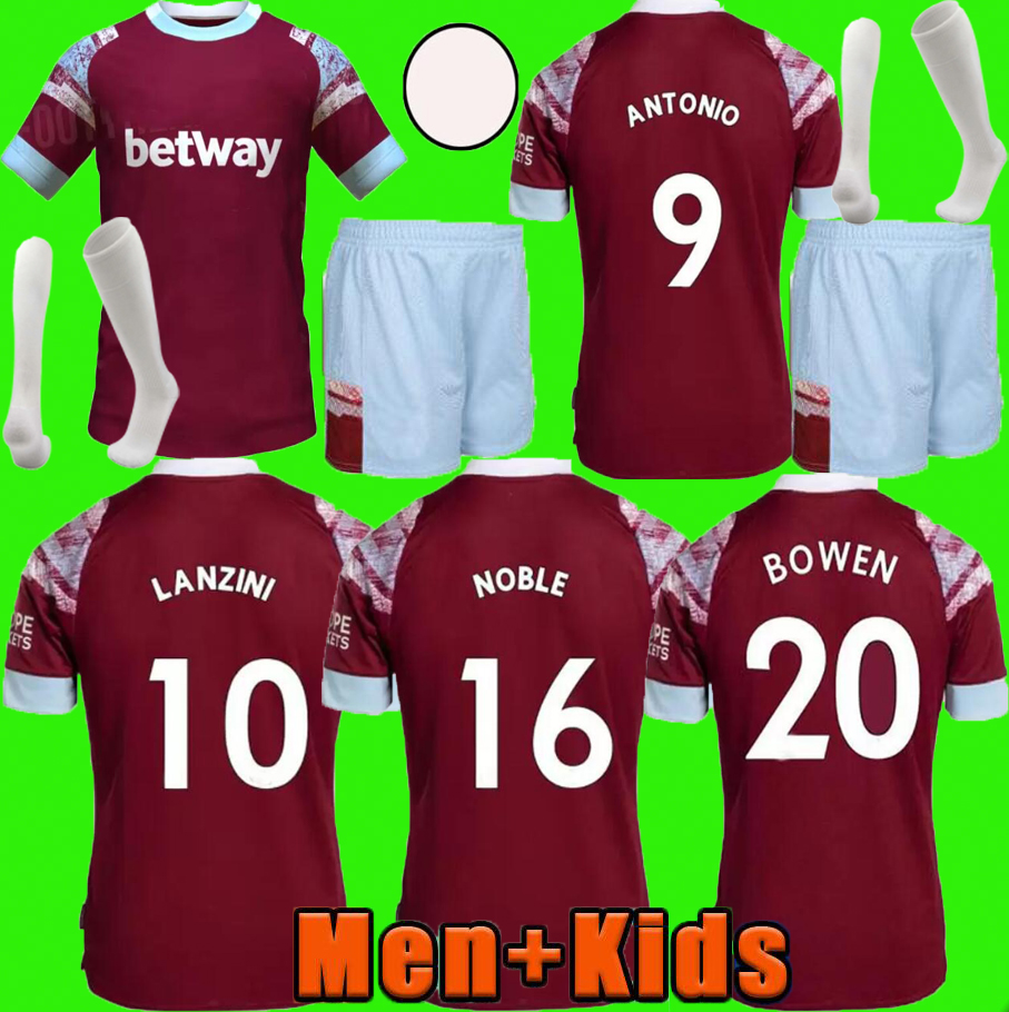 22 23 West Hams BOWEN RICE soccer jersey BENRAHMA LANZINI ANTONIO YARMOLENKO NOBLE FORNALS DAWSON Vlasic SOUCEK 2022 2023 football shirt uniforms Mens Kids Kit set
22 23 West Hams BOWEN RICE soccer jersey BENRAHMA LANZINI ANTONIO YARMOLENKO NOBLE FORNALS DAWSON Vlasic SOUCEK 2022 2023 football shirt uniforms Mens Kids Kit set