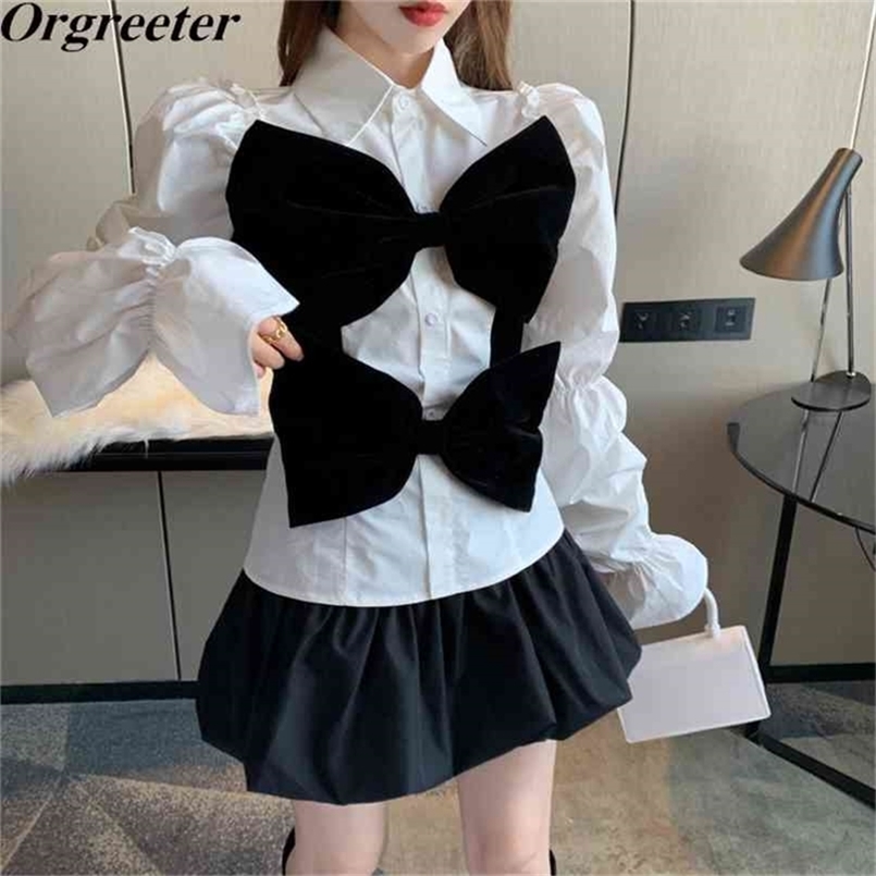 Spring Sweet Girl Velvet Bow Deco Lantern Long sleeve White Shirt Female Retro Wild Autumn Women' Tops Blusa 210602
Spring Sweet Girl Velvet Bow Deco Lantern Long sleeve White Shirt Female Retro Wild Autumn Women' Tops Blusa 210602
