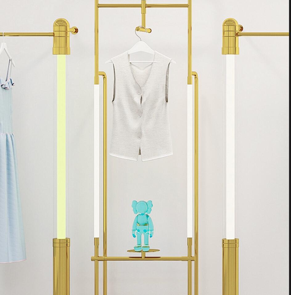 Women's clothing rack Commercial Furniture gold light-emitting band lamp acrylic wall show combination racks landing cloth store display shelf