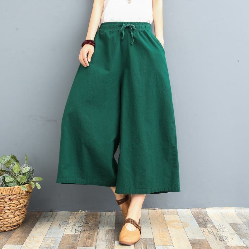 Plus Size Cotton Linen Pant Spring High Waist Calf-Length Wide Leg Casual Summer Trouser's Streetwear 220325