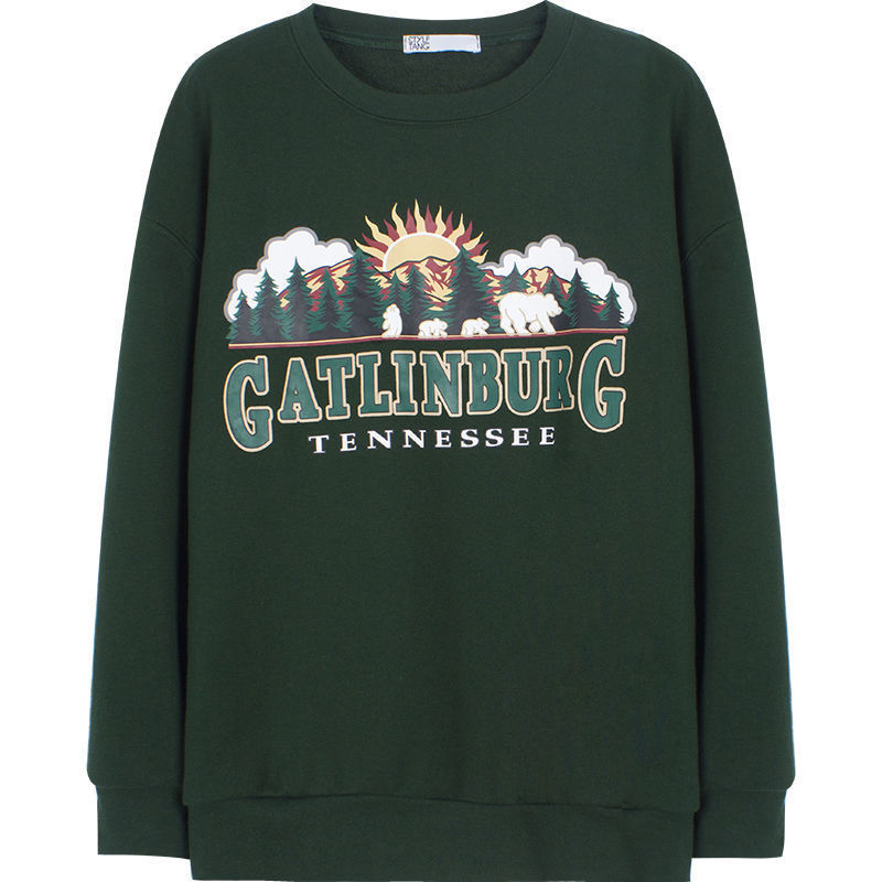QWEEK Y2K Vintage Green Women Hoodies Oversize E Girl Aesthetic Print Sweatshirt Autumn 90s Street Pullover Long Sleeve Top 220324