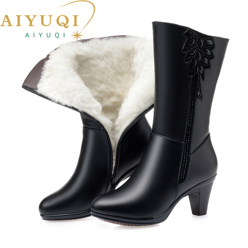 AIYUQI High Quality Women Winter Boots Cow Leather Long Winter Boots High Heel Wool Warm Female Tassel Boots, Black fluff
AIYUQI High Quality Women Winter Boots Cow Leather Long Winter Boots High Heel Wool Warm Female Tassel Boots, Black fluff