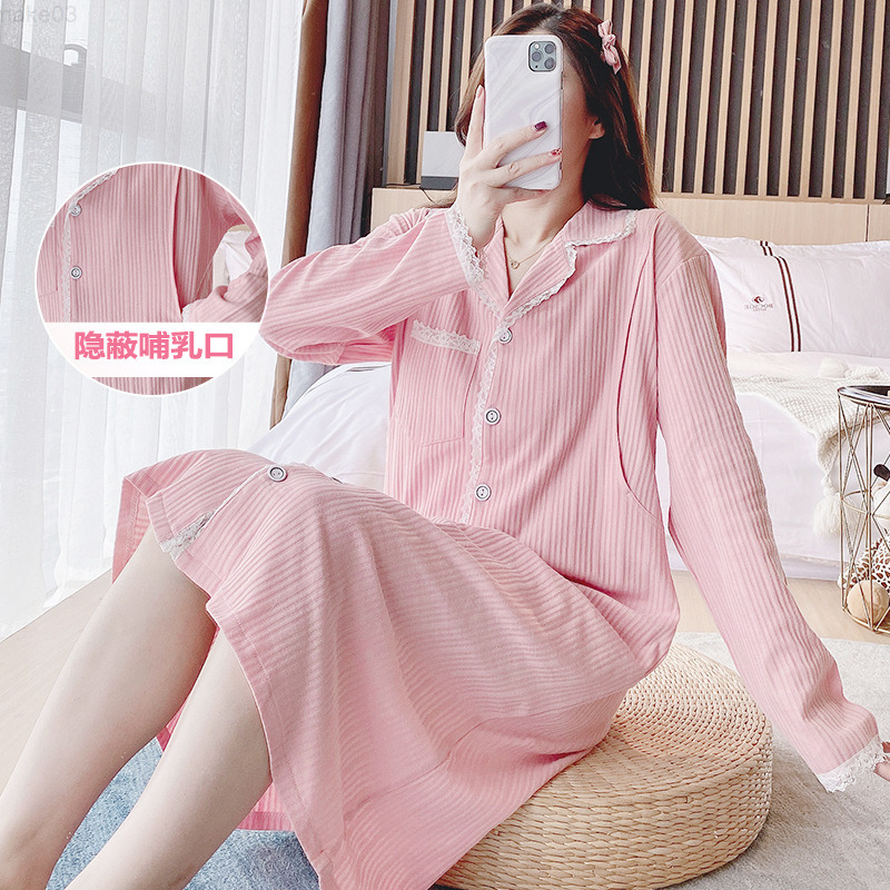 Sleep Lounge Cotton Maternity wear Pajama Nursing Dresses L J220823