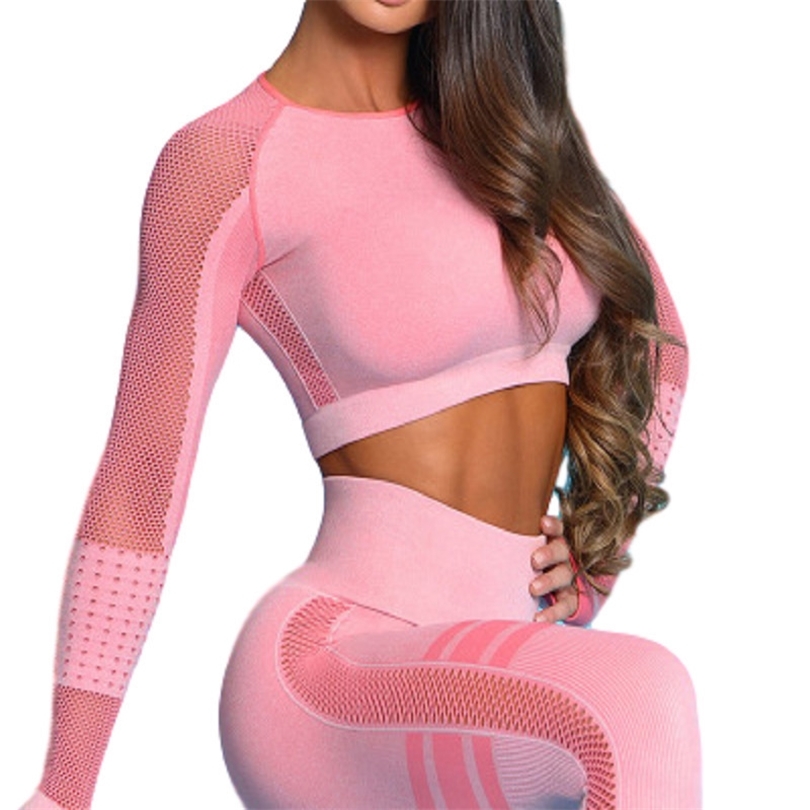 Gym Set Sports Suit Yoga Set Tracksuit Crop Top 2 Piece Set Women Leggings Gym Clothing Front Seamless gymwear Women's Tracksuit T200606