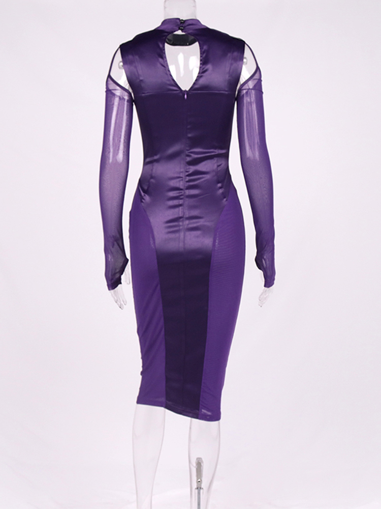 Asia Mesh Satin Dress Long Sleeve See Through Patchwork Cut out Boned Pads Midi Corset Dress Sexy Women Party Bodycon Dresses 220511