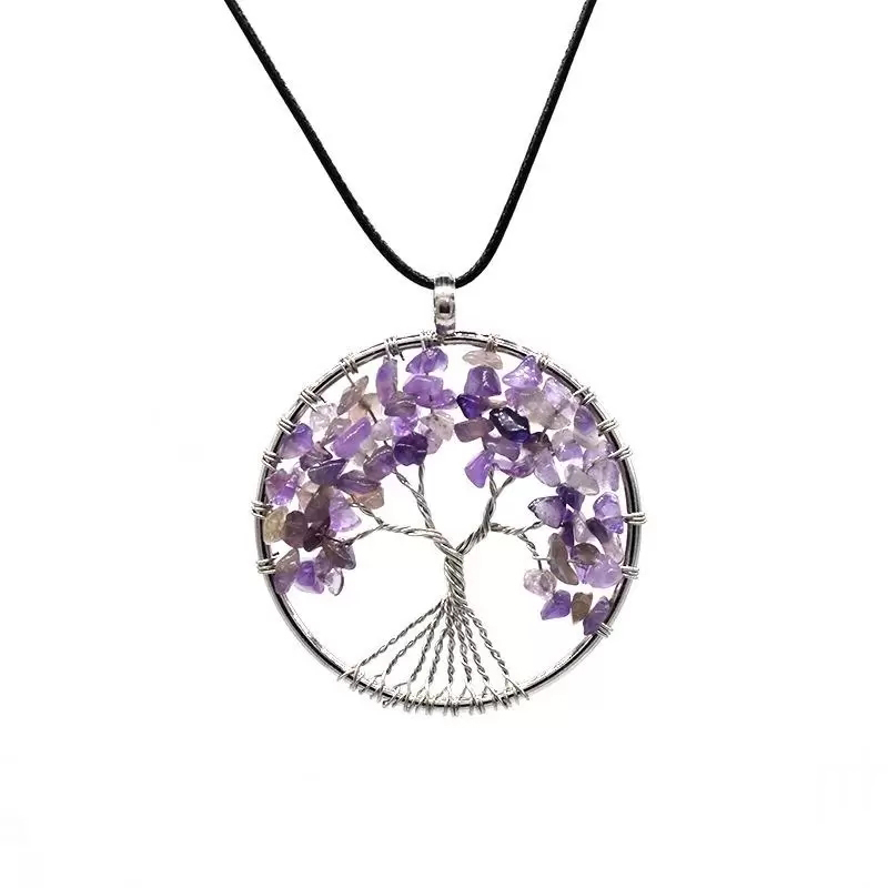 12pc/set Tree of life necklace 7 chakra stone beads natural amethyst sterling-silver-jewelry chain choker necklace pendant for woman gift YD