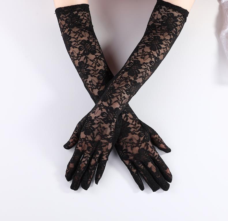 20s Floral Lace Long Gloves Costume Accessories Wedding Opera Dinner Party 1920s Flapper Hollow Out glove Stretchy Adult Size Red Black White