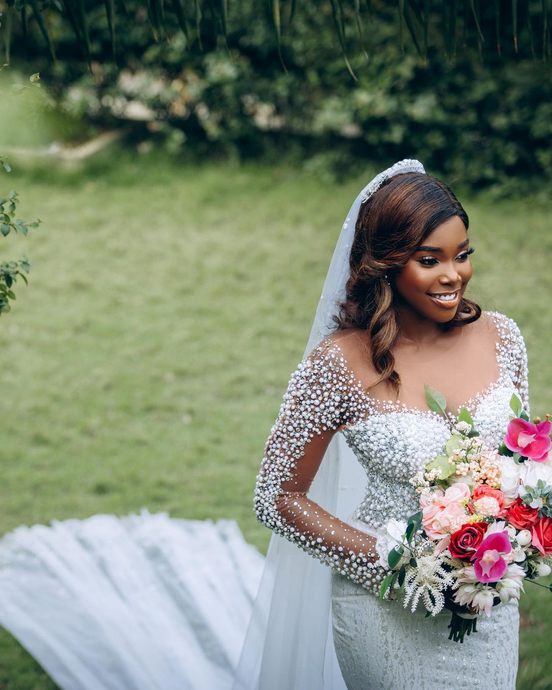 plus size arabic aso ebi luxurious mermaid sparkly wedding dress sheer neck pearls bridal gowns dresses zj330