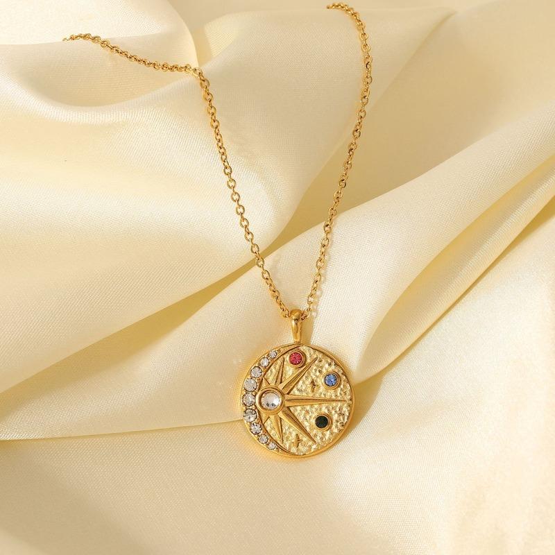 Pendant Necklaces Embossed Zircon Sun Moon Hammer Pattern Round For Women INS Style Gold Plated Stainless Steel JewelryPendant
Pendant Necklaces Embossed Zircon Sun Moon Hammer Pattern Round For Women INS Style Gold Plated Stainless Steel JewelryPendant