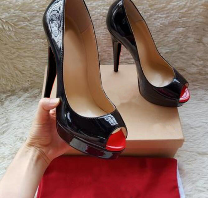 2022 Luxurys Women Shoes Pumps Peep Toe Platform Sandals 14cm Super High Heel Nude Black Patent Leather Wedding Shoe Big Size 44 (With BOX), Black with red toe
2022 Luxurys Women Shoes Pumps Peep Toe Platform Sandals 14cm Super High Heel Nude Black Patent Leather Wedding Shoe Big Size 44 (With BOX), Black with red toe
