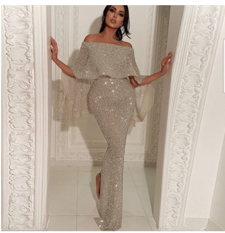 2022 blue Sequins Mermaid Evening Dresses Long Sleeves Front Slit Party Night Gala Dress Formal Party Gown Occasion Prom Dress