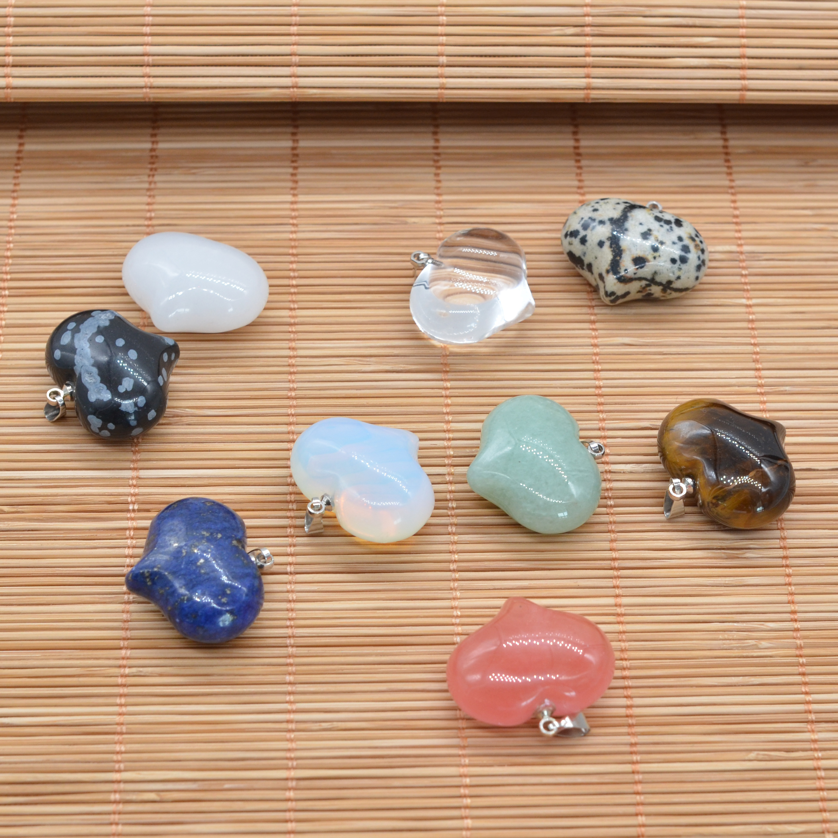 FASHION Heart Shape Pendants Natural Stone Choker Necklace Tiger Eye Opal Aventurine Leather Chains Necklaces Fashion Reiki Chakra Jewelry