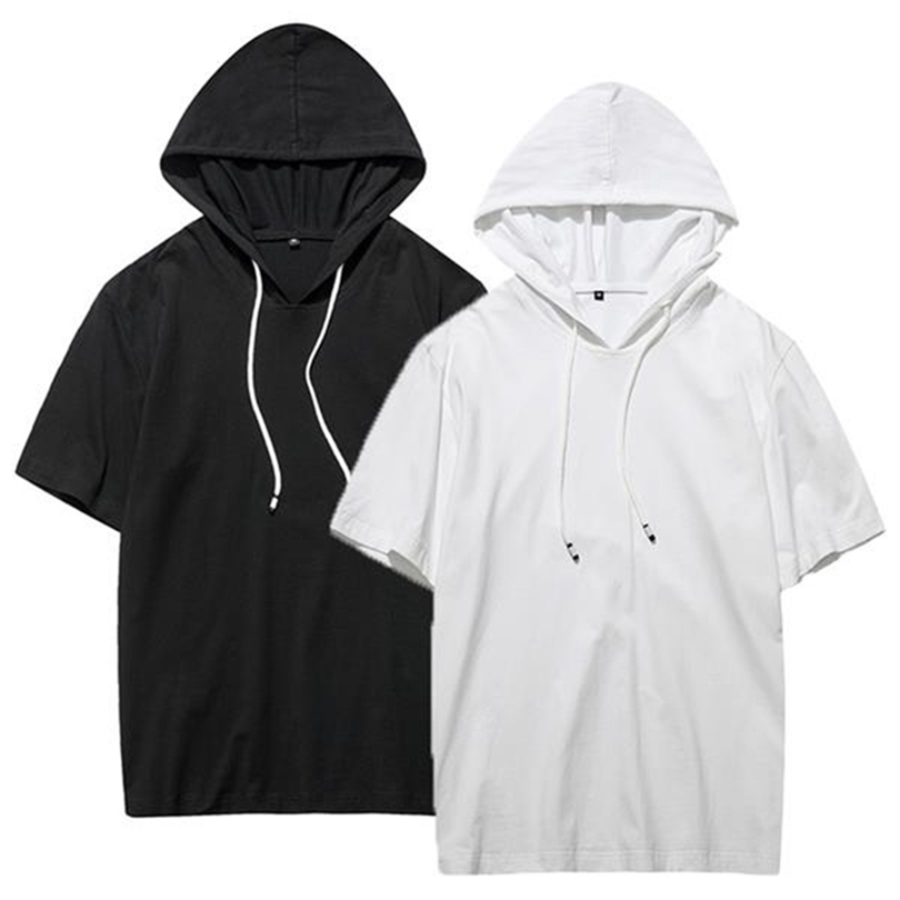 Cotton 100% Hooded New Clothing 8 colors Solid T Shirt Men Tshirts Fitness Casual For Male Summer Skateboard Top Tees Boys T200516