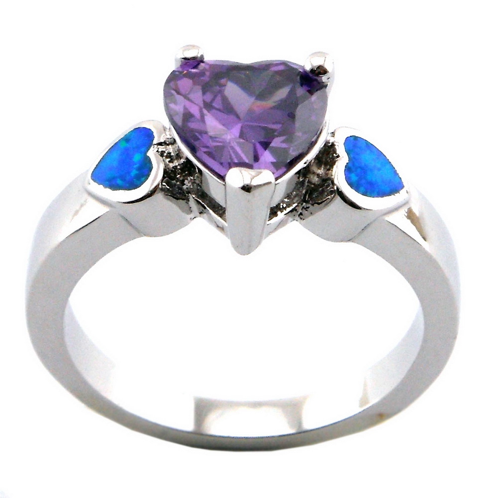 fashion blue opal ring; amethyst stone jewelry ring heart design