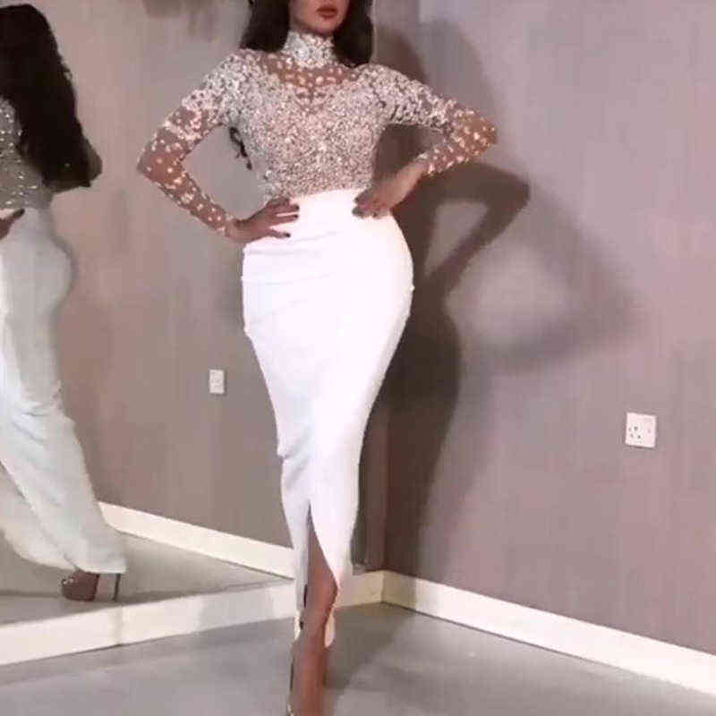 Glitter 2021 Summer Women Sequin Dress Shiny O Neck Mesh Patchwork Club Party Long Sleeve Bodycon Ruched Long Split Dresses Pink T2