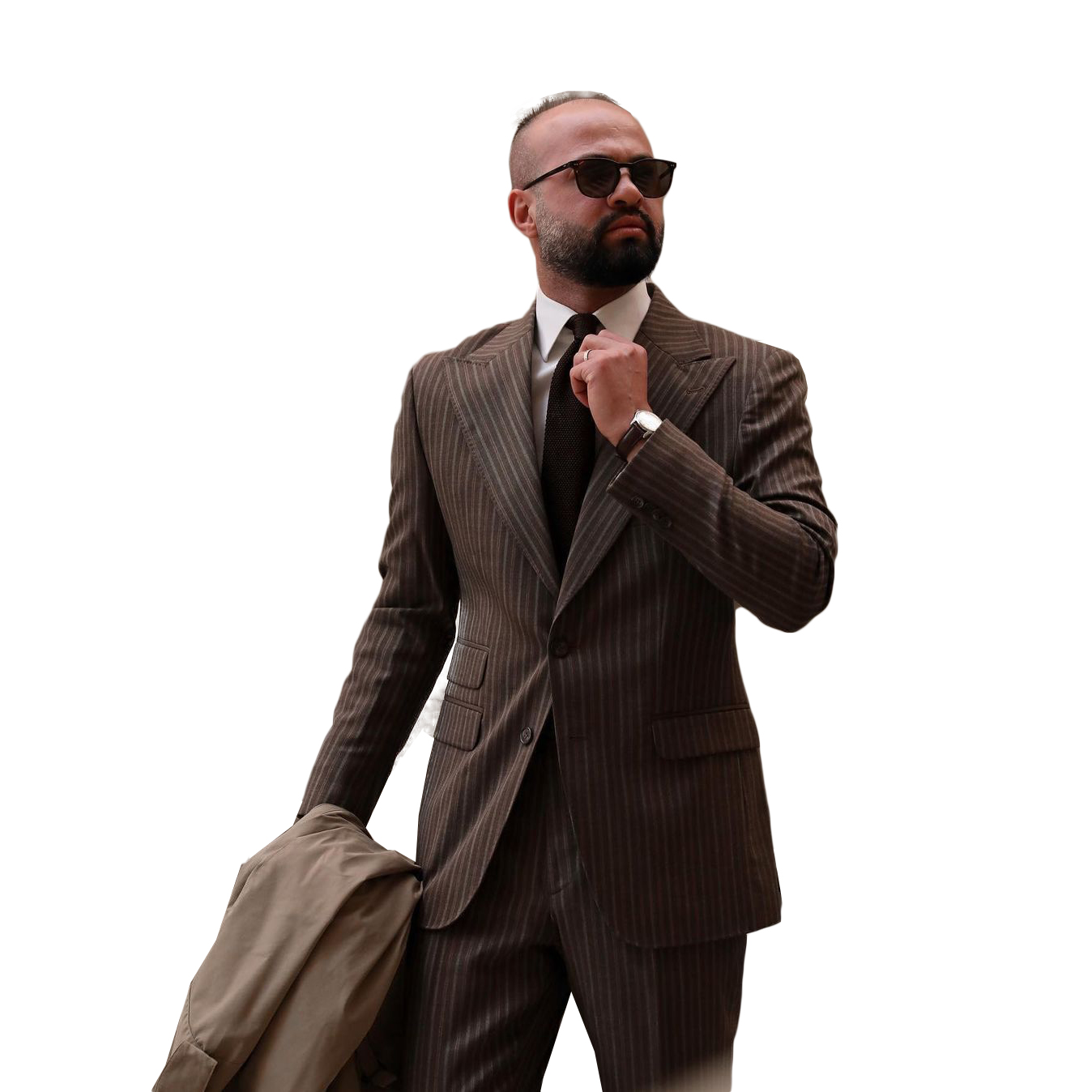 Coffee Pinstripe Men Wedding Tuxedos Slim Fit Groom Dinner Business Evening Suit Birthday Party Wear Blazer 2 Pieces