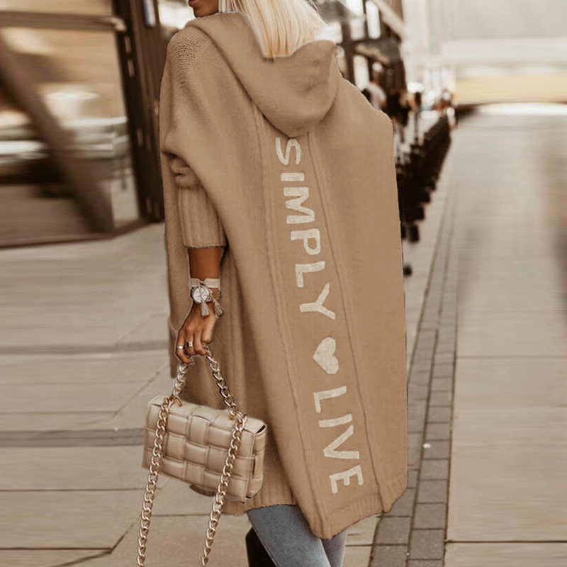 Casual Long Sleeve Sweater Coat Fall Winter Women Fashion Letter Print Hooded Knitted Sweater Outwears Female Cardigan Tops 220318