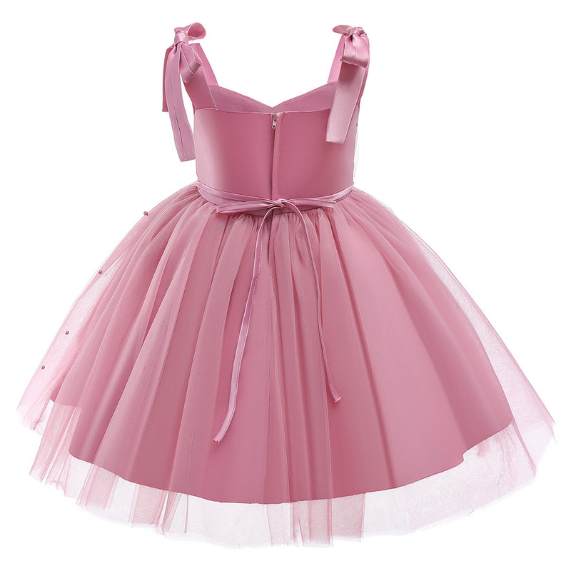Summer Girl Tulle Dress Princess Party Tutu Fluffy Pearl Dress Kids Wedding Evening Gown Children Clothing Baby Clothes Vestidos 220707