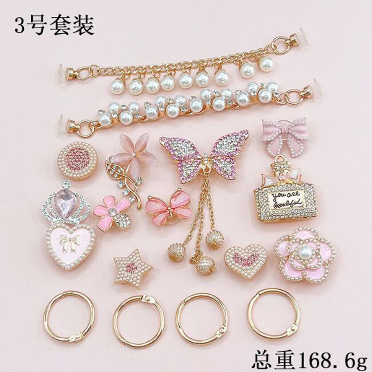 wholesale hot sell hole graden shoe accessories metal clog charms Removable chain shoes buckle pearl small fragrance shoe flower