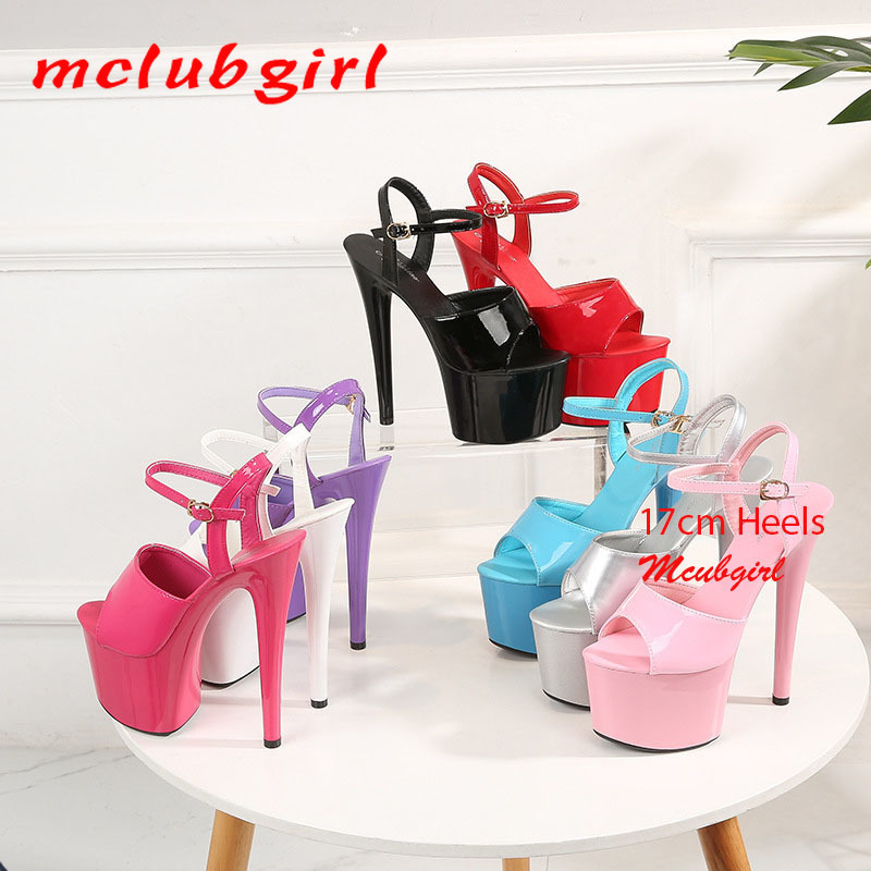 Mclubgirl Women Sexy Show Sandals 13 15 17 CM High Heels Sexy Platform Color Sandals Girls Shoe for Party Club Drop Sale LFD 220411