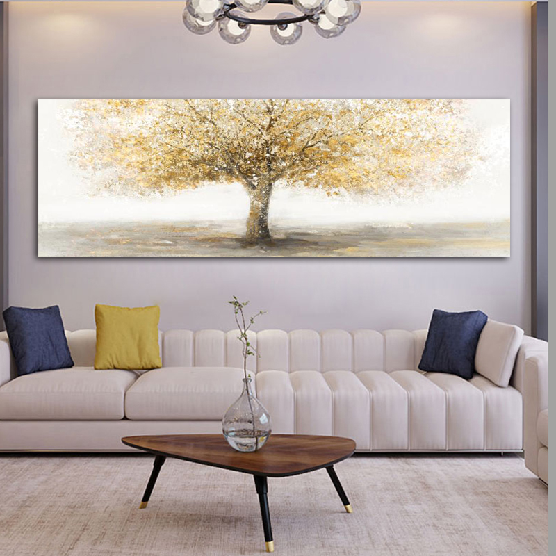 Golden Tree Posters Decorative Pictures Canvas Prints Wall Art For Living Room Modern Home Decor Bedside Abstract Painting