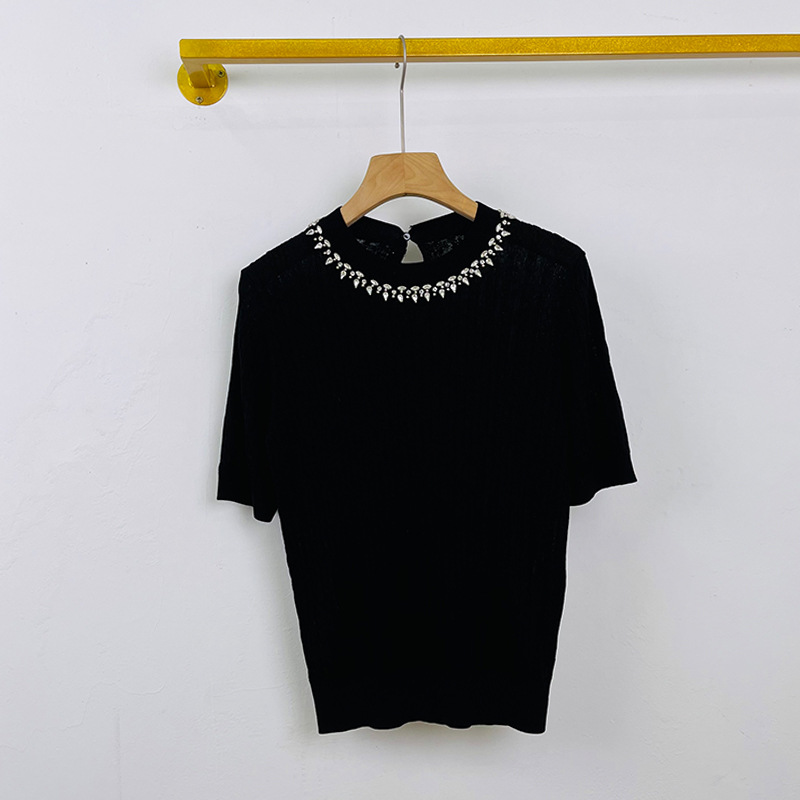 606 L 2022 Runway Summer Brand Same Style Sweater Crew Neck Short Sleeve White Gray Black T Shirt Women' Sweaters xue
606 L 2022 Runway Summer Brand Same Style Sweater Crew Neck Short Sleeve White Gray Black T Shirt Women' Sweaters xue
