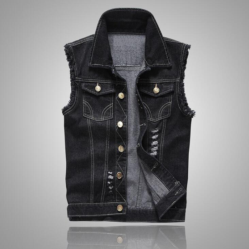 Denim Sleeveless Jacket Men Fashion Ripped Cotton Jean Vests Gilet Casual Jeans Waistcoat Cowboy Hip Hop Streetwear Clothing 220406