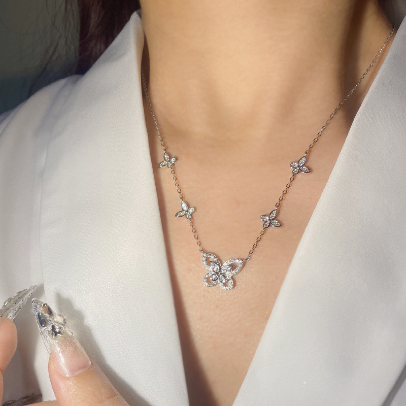 Choucong Brand 5 Butterfly Pendant Luxury Jewelry 925 Sterling Silver Pave White Sapphire CZ Diamond Gemstones Eternity Women Wedding Clavicle Necklac