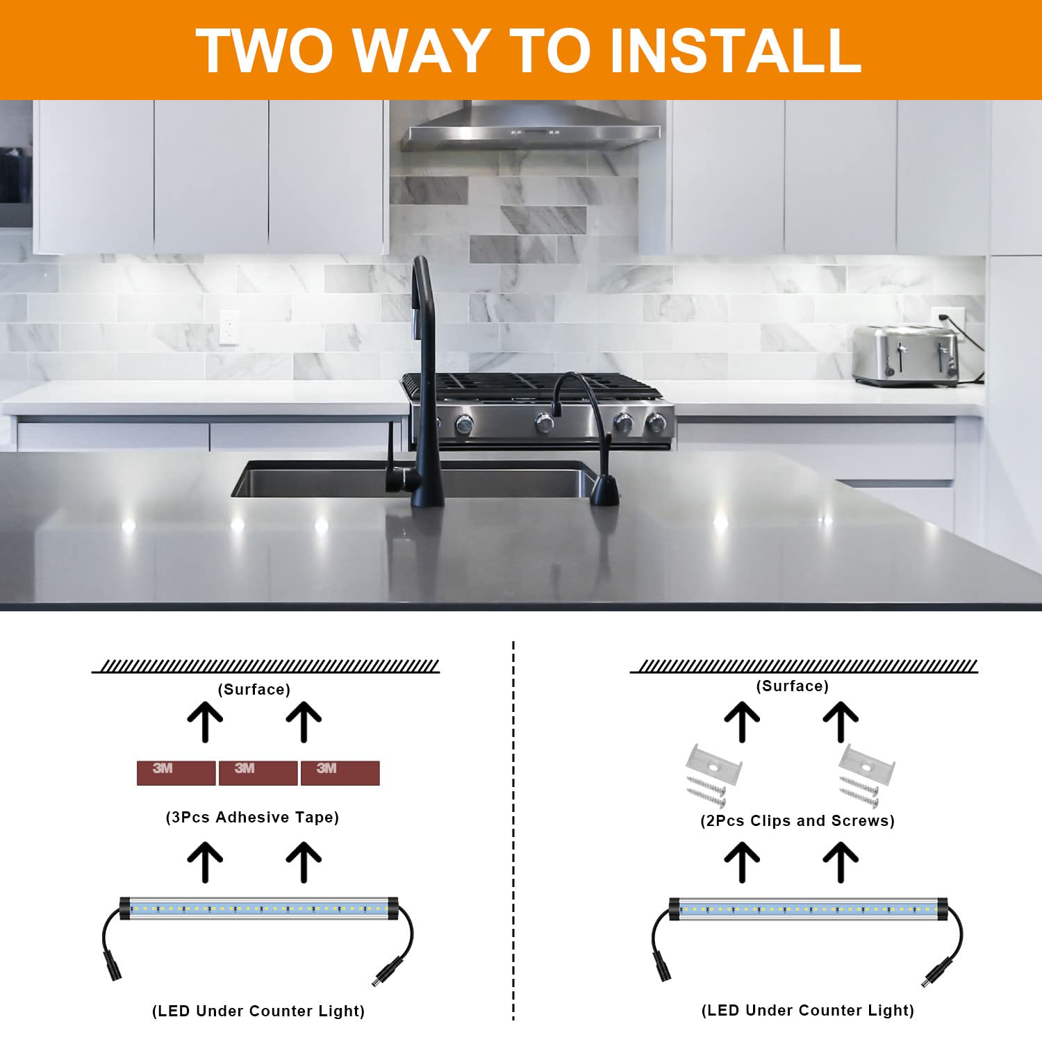 CNSUNWAY LED Cabinet Lights Kit Plug in Corded 12V LED Under Cabinets Lighting Dimmable with Switch for Kitchen Shelf Counter 12 Inches 5000K Daylight