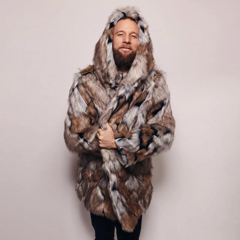 Men's Jackets Fashion Mens Warm Leopard Thick Hooded Coat Jacket Faux Fur Outwear Overcoat
