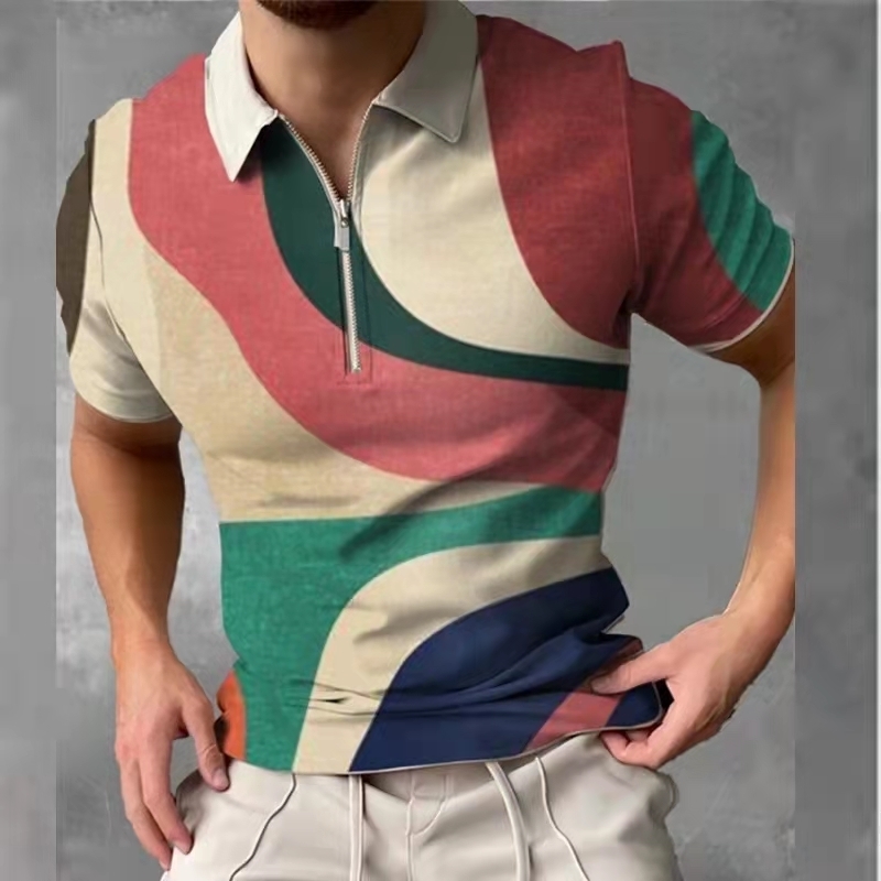 Summer Polo Shirts Men Short Sleeve Casual Polo Fashion Zip-up Pullover Tees Shirt Men's Vintage Printing Tops Streetwear 220418