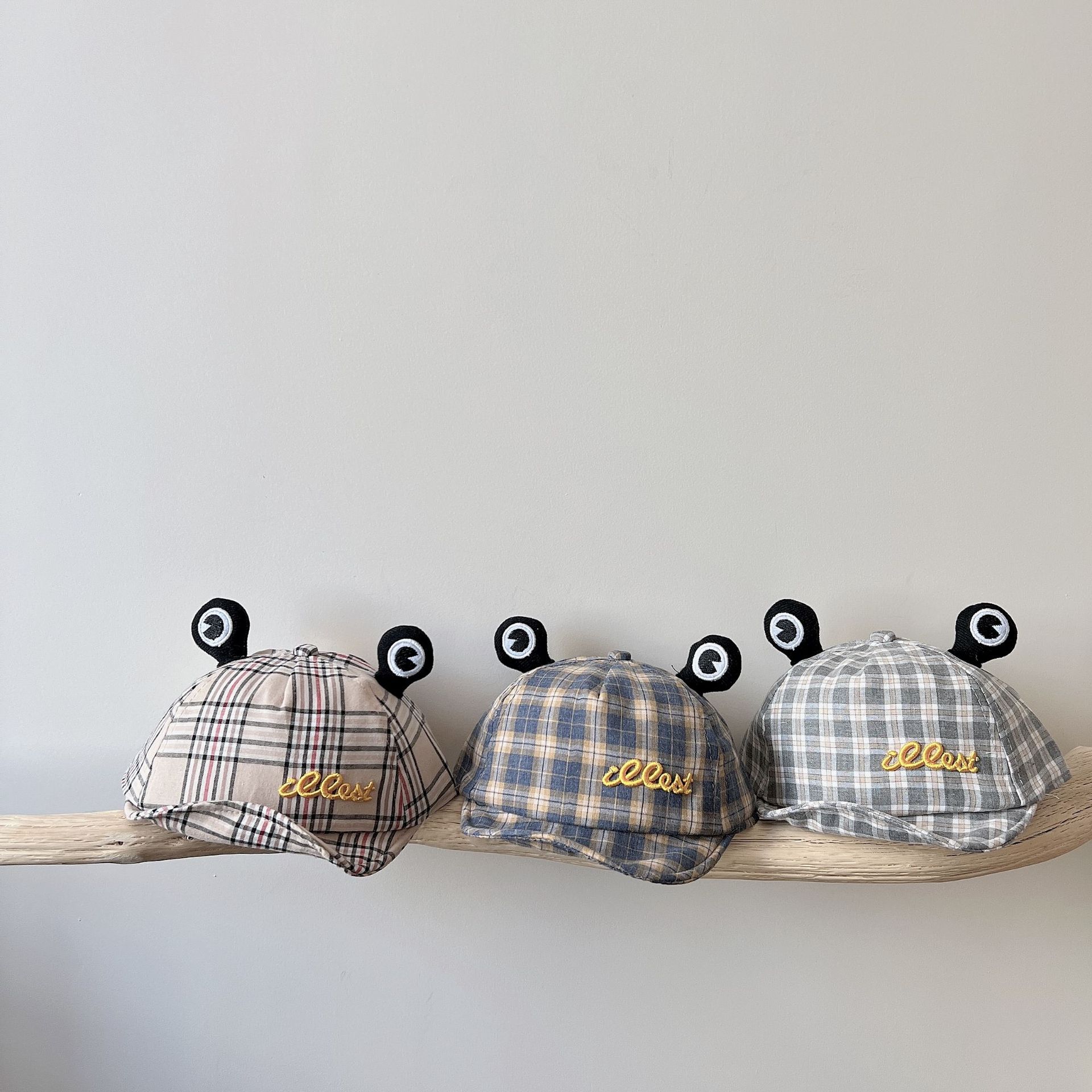 Fashion Baby Hat Cute Ear Plaid with Embroidered Baseball Caps Summer Children Boy Girl Sun Hats Visor Newborn Caps 6-24 Months