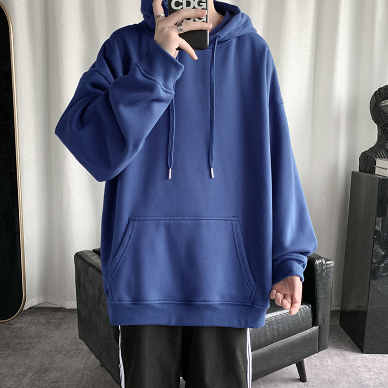 HybSkr Korean Men's Solid Color Sweatshirt Hoodies Casual Hooded Pullovers Hoodie Warm Fleece Male Loose Man Clothing 3XL 220813
