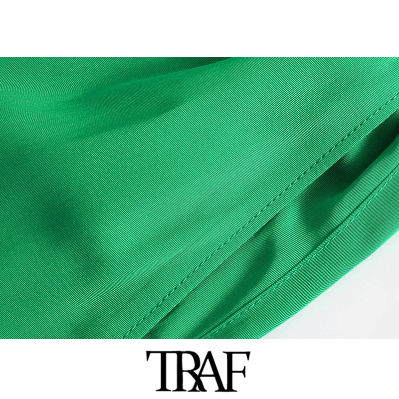 TRAF Women Chic Fashion Side Pockets Loose Wide Leg Pants Vintage High Elastic Waist Drawstring Female Trousers Mujer 220325