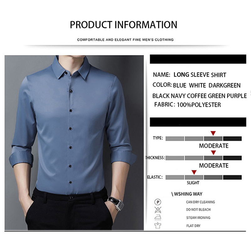 BROWON Autumn Shirts for Men Long Sleeve Solid Color Anti-wrinkle Wedding Turn-down Collar Business 220322